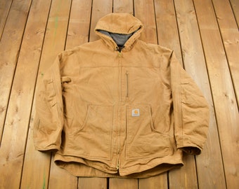 Chaqueta de trabajo Carhartt vintage de los años 90 con capucha y forro polar / Ropa de trabajo / Ropa de calle / XL / Chaqueta Carhartt desgastada