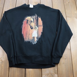 Vintage 1990s Horse Graphic Crewneck Sweater / Farm Horse / Animal Print / Barn / Stable / Wilderness / Pullover Sweatshirt / BS2