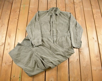 Vintage 1980s Distressed Jumpsuit Size 40 / Vintage Overalls / Utility Pants / Vintage Workwear / One Piece Work Suit / 36W 24L