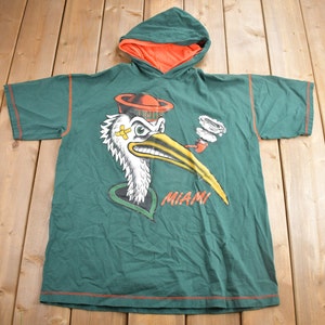 Vintage 1990s University Of Miami Hurricanes Collegiate Double Hooded T-Shirt / NCAA Tee / Made In USA