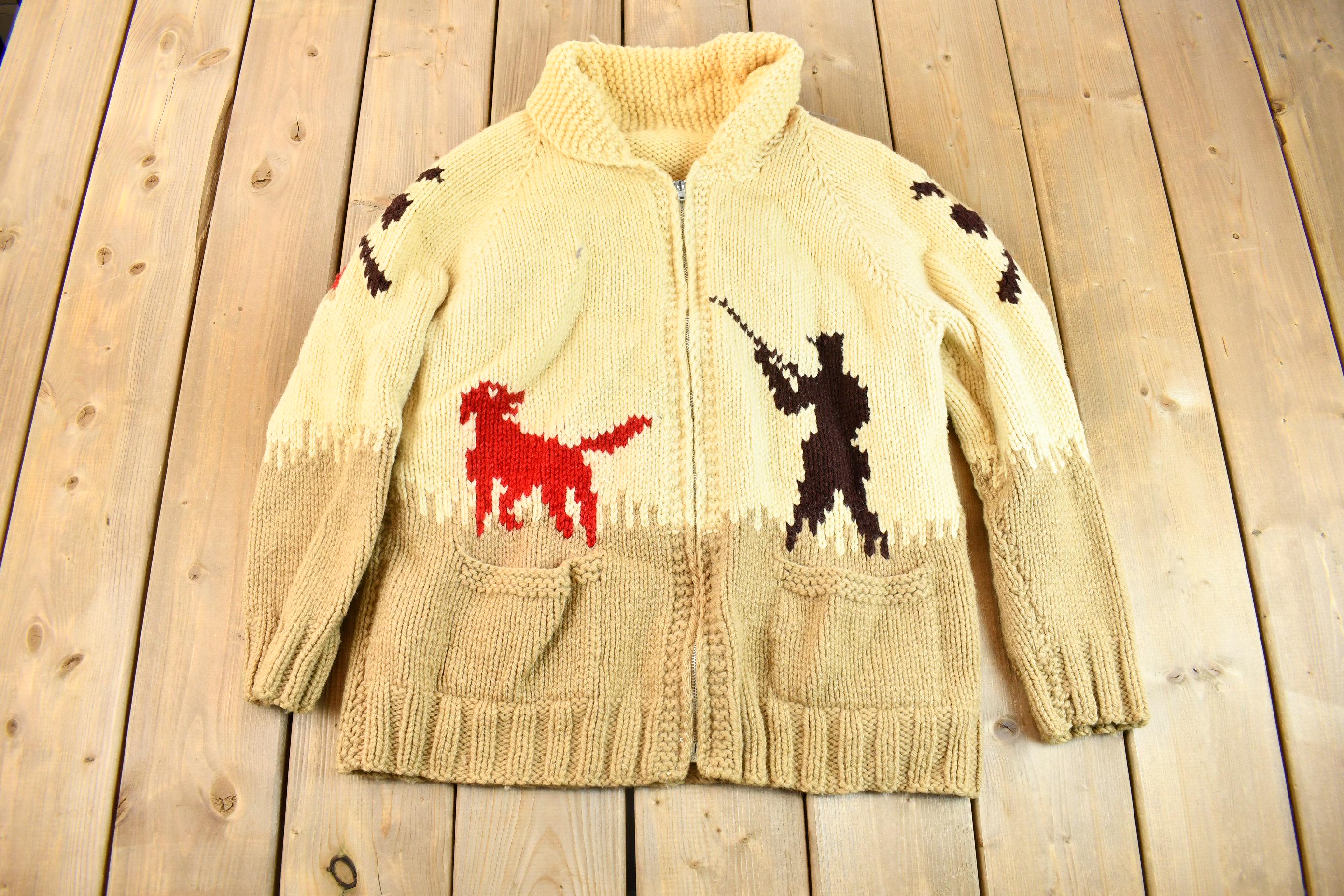 Vintage 1950s Hand-knit Duck Hunting Cowichan Sweater / Wool