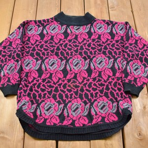 Vintage Alyssa Brooke Floral Rose Knitted Sweater / Vintage 90s Crewneck / Pattern Sweater / Outdoor / Hand Knit / Pullover Sweatshirt