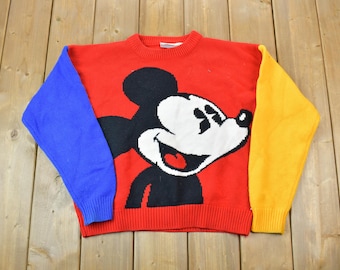Vintage 1980s Mickey Mouse Disney Knit Crewneck / Vintage Sweatshirt / Vintage Disney / Mickey / Embroidered / Made In USA