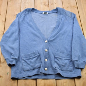 Vintage 1990s Blaue Strickjacke / Vintage Cardigan / Button Up / Abstraktes Muster / Made In USA / 90s Cardigan