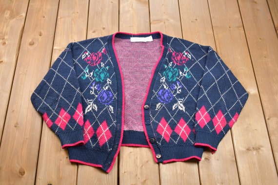 Vintage 1990s United States Sweaters Floral Cardi… - image 1