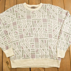 Vintage 1990 Jantzen Knit Abstract Sweater / Vintage 90s Crewneck / Made in USA / Casual Winter Wear / Pullover Sweatshirt