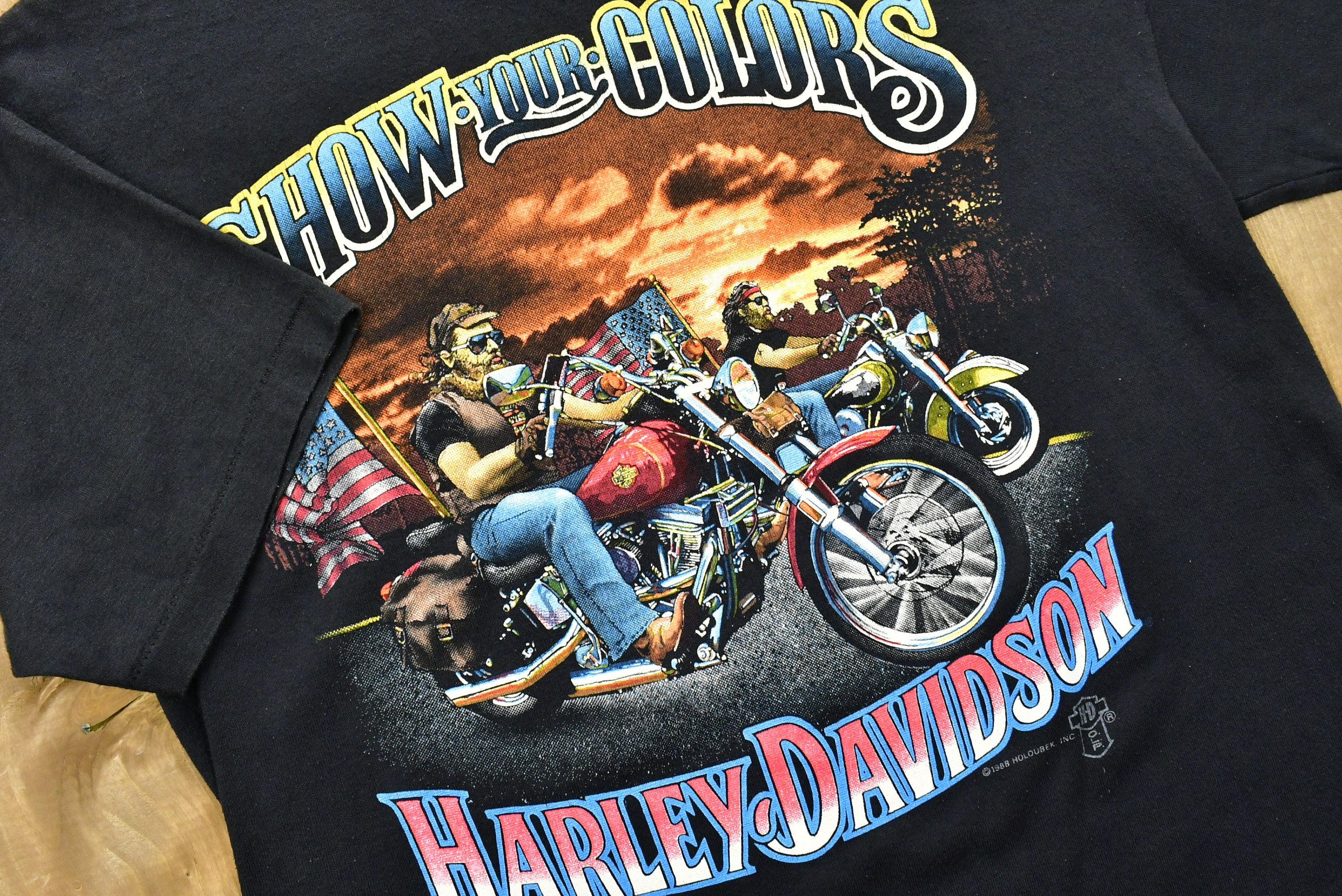 Vintage 1988 Harley Davidson Motorcycles Puerto Rico 3D Emblem T 
