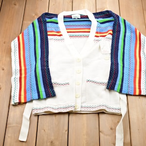 Vintage 1980s Helen Sue Knitted Sweater / Vintage 80s Cardigan / Pattern Sweater / Outdoor / Hand Knit / Striped Cardigan