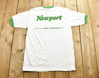 Vintage 1980s Newport Menthol Ringer T-Shirt NOS Alive With Pleasure Spell Out / 80s / 90s / Streetwear Fashion / Made In USA