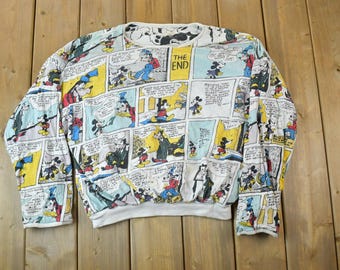 Felpa girocollo reversibile Disney con stampa integrale di Topolino vintage anni '80 / Felpa vintage / Disney vintage / Topolino / Ricamata
