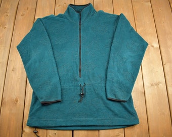Suéter polar REI azul vintage de los años 90 / Para exteriores / Suéter de los 90 / Ropa urbana / Senderismo / Polar con media cremallera / Estampado en relieve