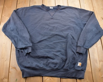 Vintage Y2K Carhartt Navy Distressed Crewneck Sweatshirt / Y2K Crewneck / Vintage Workwear / Size XL / Embroidered