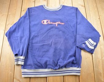 Sudadera vintage Champion de cuello redondo con bordado de tejido inverso de los años 90 / Sudadera acanalada Champion vintage / Fabricada en EE. UU.