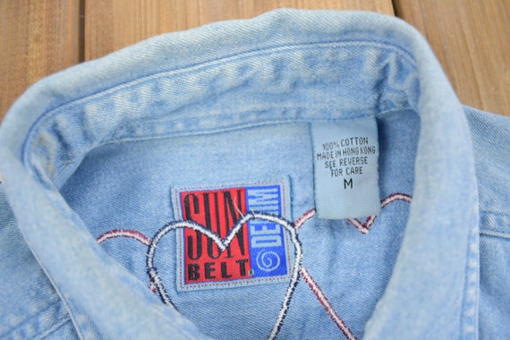 Vintage 1990s Cute Patchwork Denim Button Up Shir… - image 6