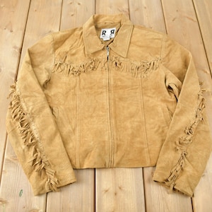 Vintage 1990s Rave 4 Real Beige Suede Fringe Jacket / Western Jacket / Vintage Fringe Coat / Vintage Leather / Womenswear