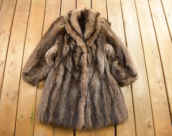 Vintage 1970s Full Length Raccoon Fur Coat / Vintage Fur Jacket / Authentic Fur / Made In USA / True Vintage