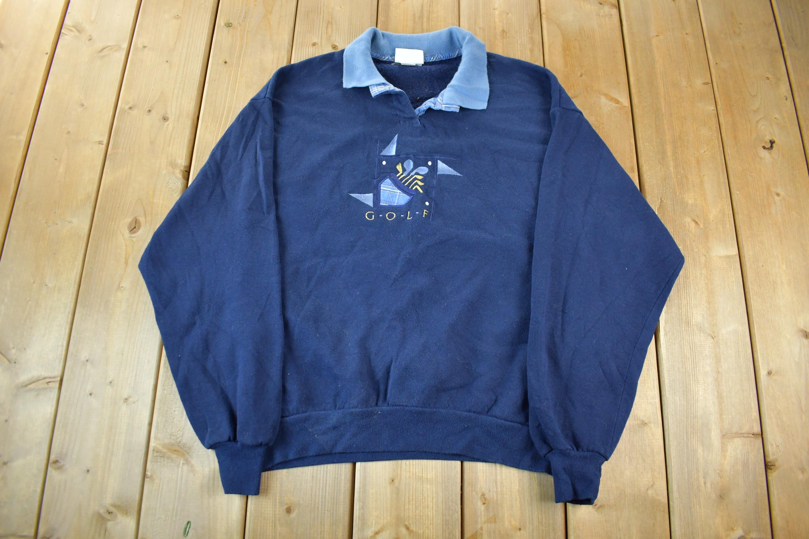 Vintage 1990s Golf Collared Sweatshirt Men's M-L / 90s Crewneck
