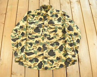 Vintage 1980s Private Property Duck Camo Cloth Button Up Shirt Men's Large / True Vintage / Hunting Shirt / Outdoors / Made In USA