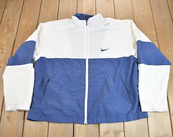 Vintage 1990s Nike Mini Swoosh Zip Up Windbreaker Jacket / Embroidered / Streetwear / Nike Athletics / Size XL