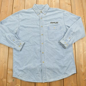 Vintage 1990s Eqvalan Embroidered Denim Button Up Shirt / Vintage Denim / 1990s Button Up / Vintage Flannel / Basic Button Up