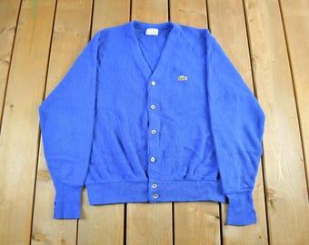 Vintage 1980s Izod Lacoste Knit Cardigan Sweater Men's S-M / Golf Sweater / Button Up / Made In USA