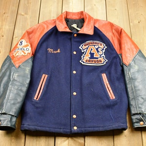 Vintage 1980s Anthony&#39;s Cayuga Leather Varsity Baseball Jacket / Two Tone Coat / Fall Winter Outerwear / Streetwear Fashion / Made In Canada