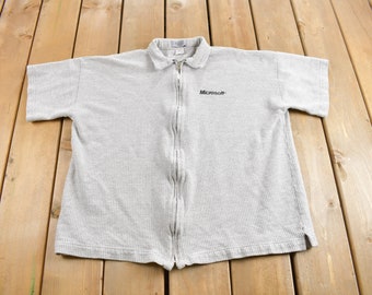 Vintage Y2K Microsoft Quarter Zip Shirt / Vintage Microsoft / Made In Canada / Microsoft Uniform