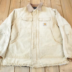 Vintage 1990s Thrashed Carhartt Traditional Work Jacket / Workwear / Streetwear / Quilt Lined Jacket / Distressed Carhartt