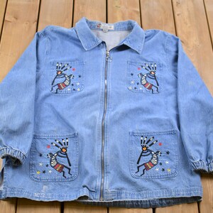 Vintage 1990s Passion-1 Embroidered Denim Jacket / 1980s Jacket / Vintage Denim / Vintage Jean Jacket / Trucker Jacket / Zip Up Jacket