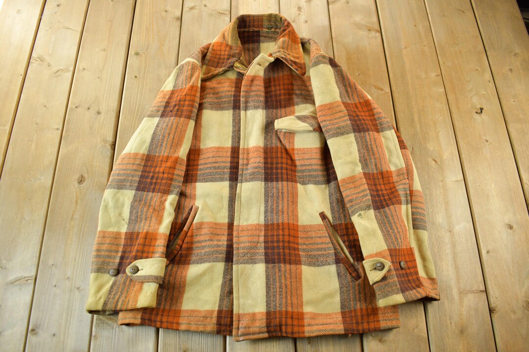 50s 60s vintage sports jacket ウール Vintage 50s 60s Jacket / Wool Plaid Full Zip Coat / 1950s True