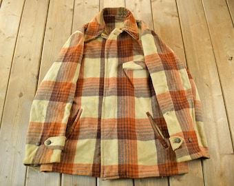 Vintage 50s 60s Jacket / Wool Plaid Full Zip Coat / 1950s True