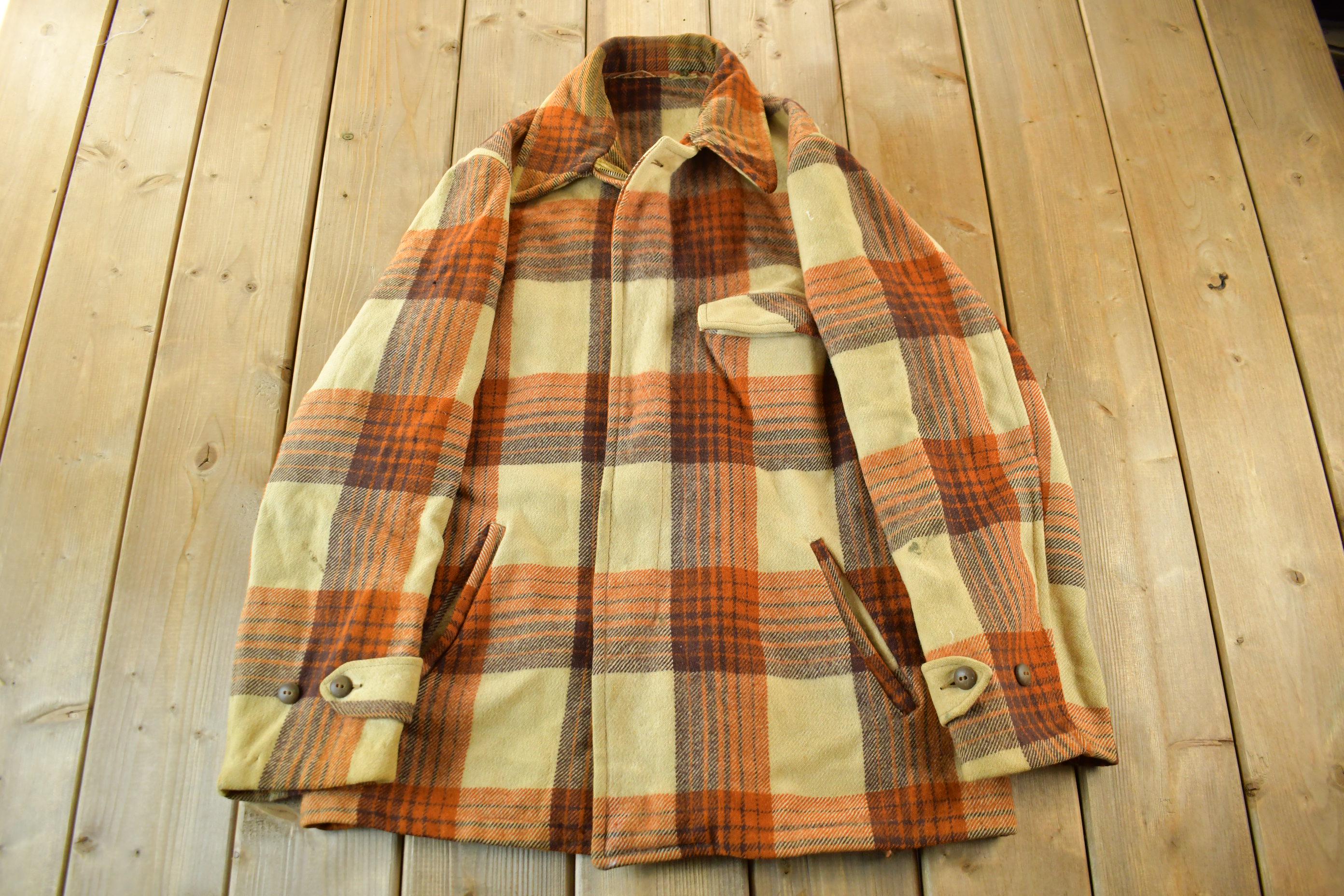 Vintage 50s 60s Jacket / Wool Plaid Full Zip Coat / 1950s True