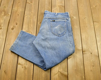 Vintage 1990s LEE Light Washed Distressed Jeans / Size 42 x 30 / Streetwear Fashion / Vintage Lee / Denim  / Retro Style / Made In USA