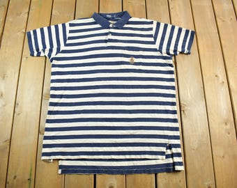 Camisa polo listrada vintage Polo Ralph Lauren masculina tamanho XL / Camisa de botões / Logo pequeno do pônei / Polo dos anos 90