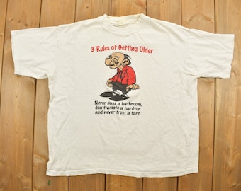 Vintage 1990s Rules Of Getting Older Funny Graphic T-Shirt / Grandpa Shirt / Cartoon / Comedy T Shirt / Made In USA / 90s Graphic Tee