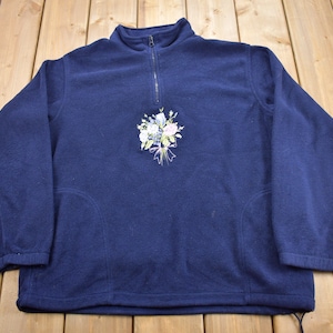 Vintage 1990s Northern Reflections Floral Fleece Quarter Zip Sweater / Streetwear / Embroidered / Size XL