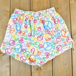 Vintage 1990s Peace Sign Hippie Shorts / 90s Vintage Soffe Shorts / Vintage Summer Shorts / Made in USA / Swimwear