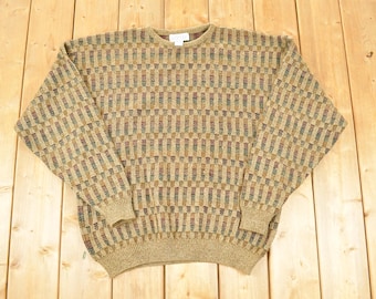 Suéter de punto de cuello redondo vintage de Gianfranco Ruffini Italy, talla L para hombre, años 90 / Sudadera de punto de los 90 / Suéteres de punto estilo preppy vintage