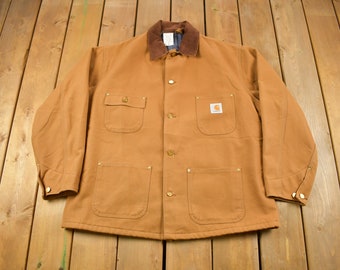 Vintage 1980s Deadstock Carhartt SMCO Blanket Lined Chore Coat / Workwear / Made In USA / Button Up / Sparks Motors Co / Chore Coat