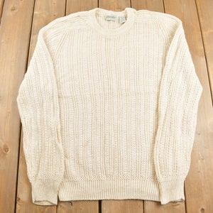 Vintage 1990s St. Johns Bay Knit Crewneck Sweater / Cream / Beige / Vintage 90s Crewneck / Knit Sweatshirt / Blank Sweater