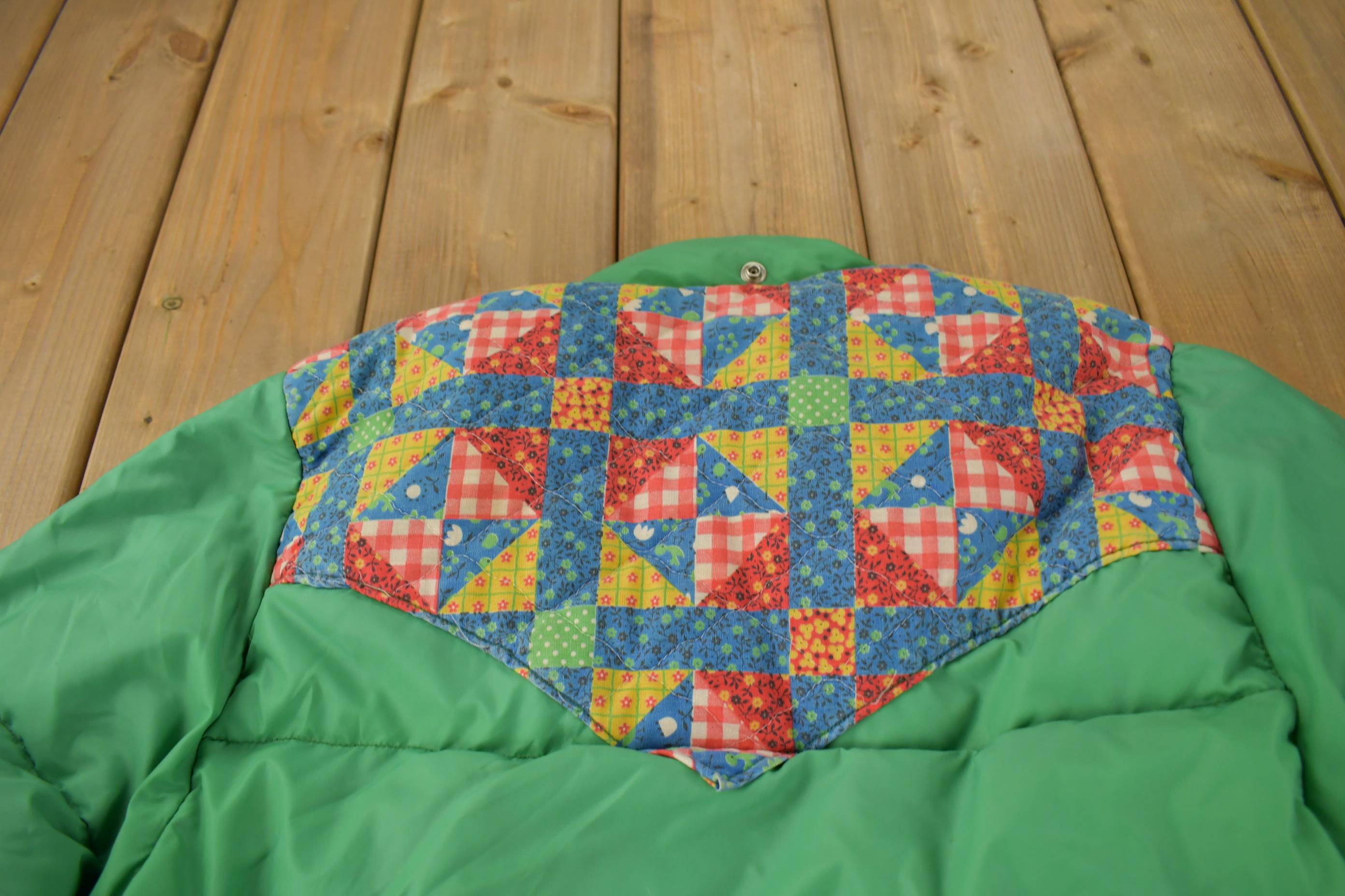 Vintage 1970s Frostline Patchwork Pattern Goose Down Puffer Jacket 