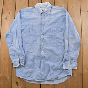 Vintage 1990s Perry Ellis Portfolio Denim Button Up Shirt / 1990s Button Up / Vintage Flannel / Basic Button Up / 90s Denim