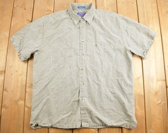Vintage 1990s Pendleton Plaid Button Up Short Sleeve Shirt / Plaid Dress Shirt / Pendleton Shirt / Pendleton Woolen Mills / Size Extra Large