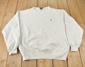 Vintage 1990s Polo Ralph Lauren White Crewneck Sweatshirt / 90s Crewneck / Small Pony / Streetwear / Vintage Polo