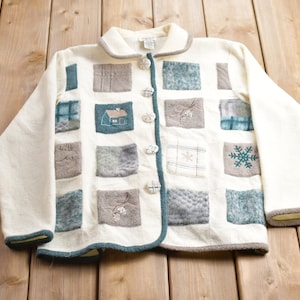 Vintage 1990s Teddi Winter Theme Button Up Fleece Sweater / Outdoorsman / 90s Sweater / Streetwear / Hiking / Fleece Button Up / Grandma