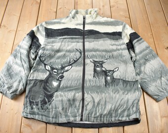 USA VINTAGE teddi PATTERNED DESIGN ZIP UP FLEECE JACKET MADE