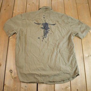Vintage Y2k 725 Originals Western Paint Splattered Design Style Short Sleeve Button Up / Snap Button