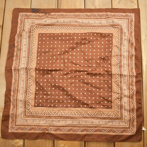 Vintage 1980s Brown Geometric Border Pattern Scarf / Made In Italy / Vintage Accessory / Vintage Scarves / All Over Pattern / Square Scarf