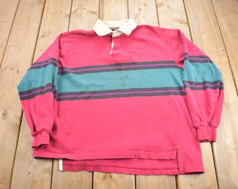 VTG LANDS END MEN'S AUTHENTIC RUGBY COLOR BLOCK SHIRT SZ XL