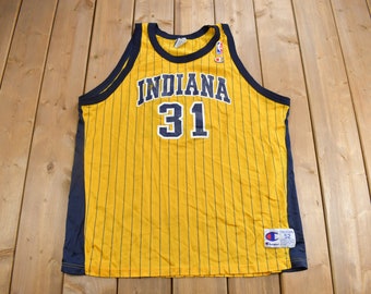 HolySport Indiana Pacers Vintage Brad Miller Reebok Basketball Jersey - White, Yellow and Green Jersey - NBA Licensed - Size Men's XL 